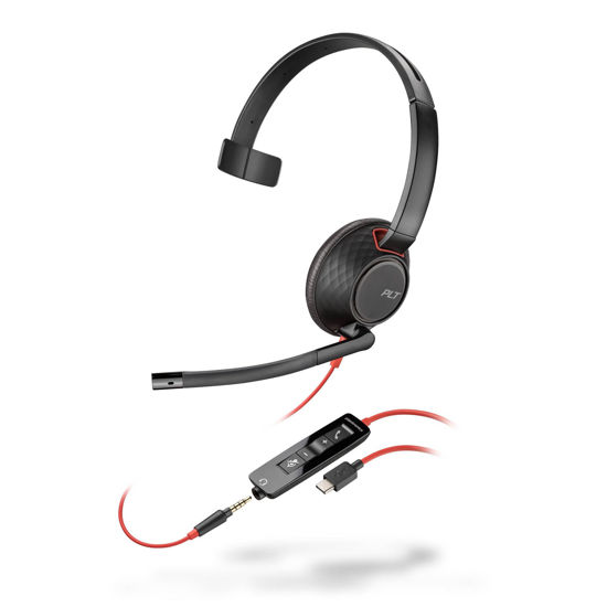 Picture of Poly Blackwire 5210 Wired Headset (Plantronics) - Flexible Noise-Canceling Boom Mic - Single-Ear Design - Connect to PC/Mac, Mobile via USB-C, USB-A, or 3.5 mm - Works w/Teams, Zoom - Amazon Exclusive