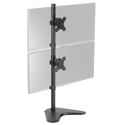 Picture of VIVO Dual Monitor Desk Stand Free-Standing LCD Mount, Holds in Stacked Vertical Position 2 Ultrawide Screens up to 34 inches, Black, STAND-V002L