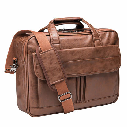 Picture of seyfocnia Mens Laptop Bag,15.6 Inch Leather Messenger Bag Water Resistant Business Travel Briefcase, Work Computer Bag Satchel Bag Husband Gifts(Brown