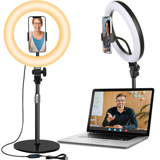 Picture of Desk Ring Light with Stand, 10.5'' Selfie Circle Light with Phone Holder for Video Recording, Adjustable Halo Light for Computer Zoom Calls, Laptop Light for Video Conference, Virtual Meeting, Podcast