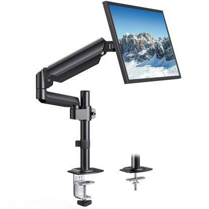 Picture of HUANUO Single Monitor Arm, Tall Computer Monitor Stand for 13-32 inch Screens Holds 4.4-19.8 lbs, Adjustable Monitor Mount Gas Spring Full Motion with C-Clamp & Grommet Base, VESA 75x75 or 100x100mm