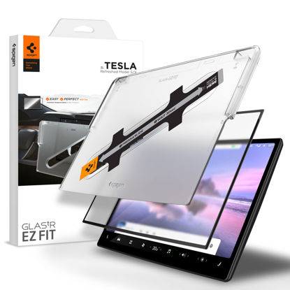 Picture of Spigen Tempered Glass Screen Protector [GlasTR EZ FIT] Designed for Tesla Model S (2021/2022/2023/2024), Tesla Model X (2021/2022/2023/2024) 17 inch Dashboard Touchscreen - Matte/Anti Fingerprint