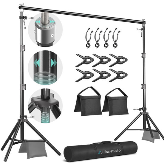 Picture of Julius Studio [Enhanced Heavy Duty] 10.1 x 8 ft. (W x H) Adjustable Backdrop Stand Background Support, Strong Frame No Shaking, Shock-Proof Spring, Heavy Joints, Anti-Slip Rubber Shoes, JSAG283