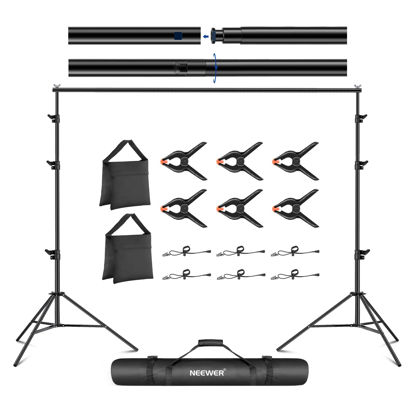 Picture of NEEWER 8.5x10ft Adjustable Backdrop Stand Kit, Photography Background Support System with 4 Crossbars, 6 Spring Clamps, 6 Backdrop Clips, 2 Sandbags, and Carrying Bag for Photo Video Party Ceremony