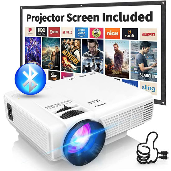 Picture of PANSEBA Projector with Two-way Bluetooth, Mini Projector with Projector Screen, Full HD 1080P Portable Video Projector, Home Movie Projector Compatible with HDMI/USB/Smartphone