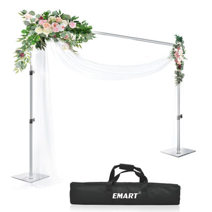 Picture of EMART Backdrop Stand, 6.5x10 ft Adjustable Photo Background Pipe and Drape Photography Kit with Heavy Duty Metal Base for Parties, Wedding, Video Studio, Birthday - Silver