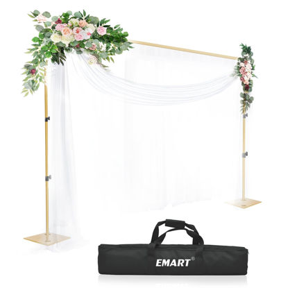 Picture of EMART Backdrop Stand, 6.5x10 ft Adjustable Photo Background Pipe and Drape Photography Kit with Heavy Duty Metal Base for Parties, Wedding, Video Studio, Birthday - Gold