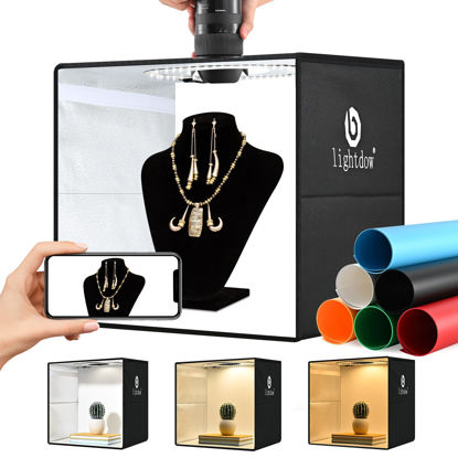 Picture of Lightdow Photo Light Box Photography - 16"x16" Light Tent with 120 LEDs, 6 Color PVC Backdrops, Folding Light Box Portable Studio Box Jewelry Products Photo Box Versatile for Beginners/Professionals