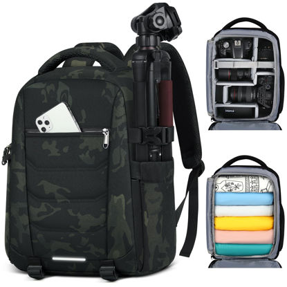 Picture of Camera Bag Backpack Professional for DSLR SLR Mirrorless Camera Waterproof Camera Laptop Backpack 14 Inch with Rain Cover Anti Theft Travel Camera Case Large Capacity Photography Backpack Camouflage