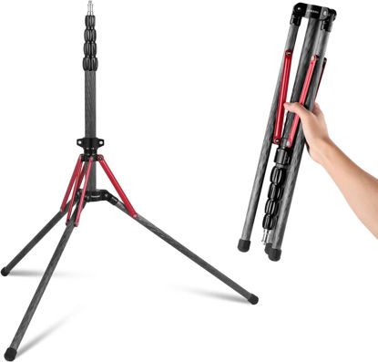 Picture of NEEWER Light Stand Carbon Fiber with 180° Reversible Legs, 1/4" to 3/8" Screw Adapter and Bag, 86.5"/220cm Portable Travel Tripod Stand for Outdoor Photography Speedlite Strobe Softbox, ST210R