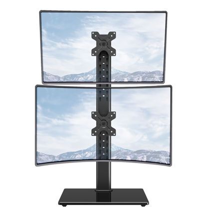 Picture of MOUNTUP Vertical Dual Monitor Stand, Stack Two Screens up to 32 inches,17.6 Lbs, Free-Standing Monitor Desk Mount, Monitor Riser with Swivel, Tilt, Height Adjustable, VESA Stand 100 x 100mm, 75 x 75mm