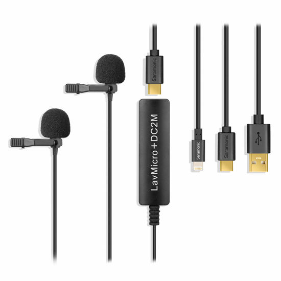 Picture of Saramonic 2-Person Digital Lavalier Microphone with Lightning, USB-C & USB-A Output for iPhone, iPad, Android Devices & Computers with Headphone Output (LavMicro+DC2M)