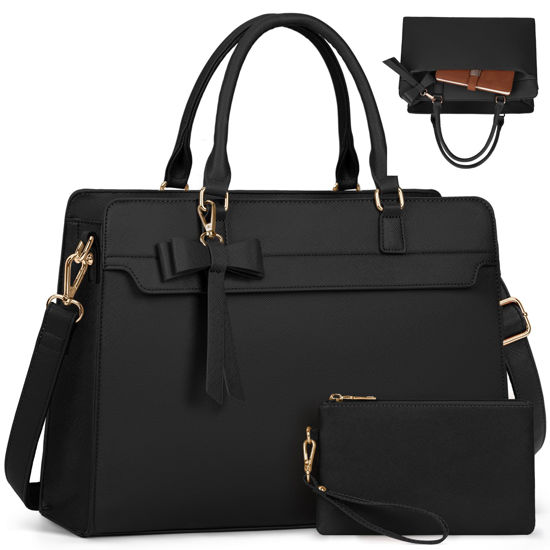 Picture of Laptop Bag for Women 15.6 inch Leather Laptop Tote Bag Large Computer Bag Waterproof Business Office Work Bag Briefcase with Satchel Purse 2pcs Set, Black