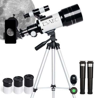 Picture of ESAKO Telescope for Kids & Adults, 70mm Portable Beginner Telescopes with 3 Eyepieces, Height Adjustable Tripod & Phone Adapter