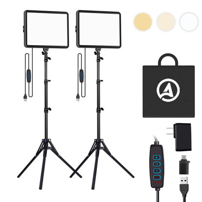 Picture of 2-Pack LED Photography Lighting Kit, Arsoer 15W Bi-Color Video Light Kit, 2800-6500K LED Light CRI 97+, Studio Light with 70” Tripod Stand for Photography/YouTube/Video Recording/Content Creation