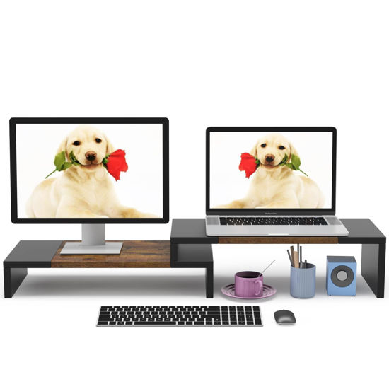 Picture of WESTREE Dual Monitor Stand - Riser 2 Shelf Computer with Adjustable Length and Angle, Stands for Monitors, Desktop Organizer PC, Computer, Laptop