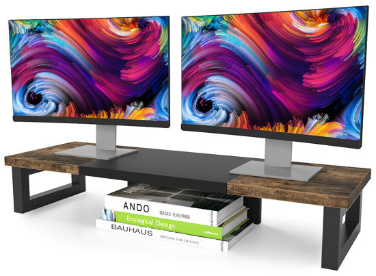 Picture of WESTREE Dual Monitor Stand Riser, Wood and Steel Monitor Stand Riser, Computer Monitor Stand for 2 Monitors, Multi-Purpose Desktop Storage Stand for Computer,Laptop,Printer,TV