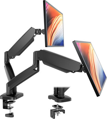 Picture of Sweetcrispy Dual Monitor Stand Arm, Gas Spring 2 Monitor Desk Mount Adjustable Height Swivel VESA Bracket with Clamp and Grommet Base Fits 13-32 inch Computer Screen, Hold 17.6lb