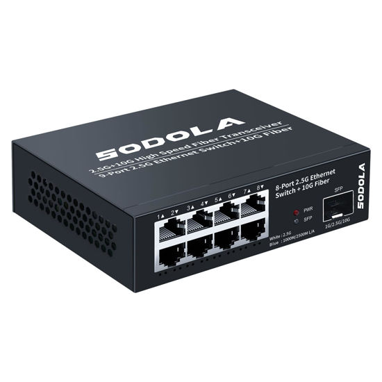 Picture of SODOLA 8-Port Unmanaged 2.5G Switch,8 x 2.5GBASE-T Ports,1X10G SFP+,100Gbps Switching Capacity, Fanless, Metal，Plug & Play 2.5Gb Network Switch