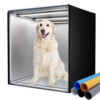 Picture of 24"x24"/60x60cm Light Box Photography with 5 PVC Backdrops & Dimmable 3 LED Light Panels of 297 LED Beads & 10 x Clamps Portable Lightbox Photo Booth Shooting Tent for Product Photography Professional