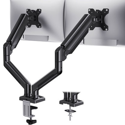 Picture of HUANUO Dual Monitor Mount for 2 Monitors up to 32 inches, Each Arm Holds Max 22lbs, Dual Monitor Stand with Gas Spring System, Height-Adjustable/Tilt/Swivel/Rotate, VESA Standard 75mm or 100mm