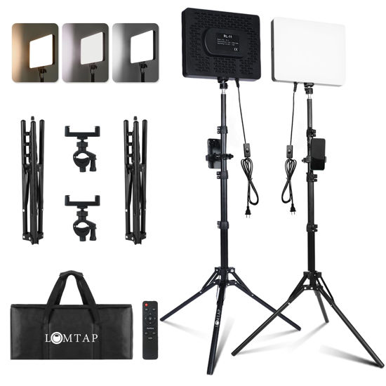 Picture of LOMTAP Photography Lighting Kit 35W LED Studio Lights for Video Recording with 6.5ft Light Stand, Remote, Phone Holder and Carrying Bag - Ideal for TikTok, Live Streaming, Podcast, Vlogging, YouTube