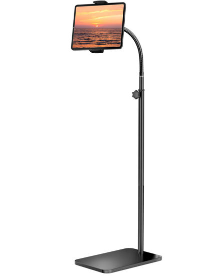 Picture of VoltifyMax Tablet Floor Stand with 6.6lb Stable Base, Adjustable Height Tablet Holder with Flexible Gooseneck Arm, Compatible with iPad Stand, Kindle and Phones (4.7''-13''), Ideal for Hands-Free Use