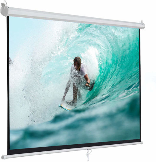 Picture of SUPER DEAL 100'' 16:9 HD Projection Screen Foldable Anti-Crease Portable Projector Movie Screen Manual Pull Down for Home Theater Presentation Education Outdoor Indoor Public Display