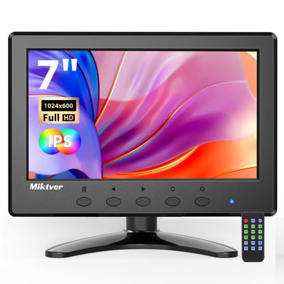 Picture of Miktver 7 inch Monitor, Small Mini 1024x600 178° IPS HDMI Monitor Display 7" Security CCTV Monitor with Remote Control with Built-in Dual Speakers HDMI VGA BNC USB Input for PC Office CCTV Pi