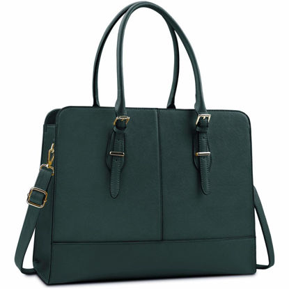 Picture of Laptop Bag for Women Leather Work Tote 15.6 Inch Laptop for Computer Bag Waterproof Business Office Professional Large Capacity Handbag Shoulder Bag DeepGreen