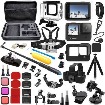 Picture of BMUUPY Accessories Kit for Gopro Hero 12 11 10 9 Black Accessory Bundle Waterproof Housing Case Filter Silicone Protector Lens Screen Tempered Glass Head Chest Strap Mount Set for Gopro12 HERO11