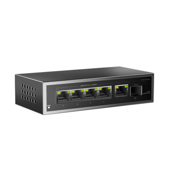 Picture of 6 Port 2.5Gb Unmanaged Ethernet Switch with 5* 2.5G Base-T Ports, 1*10G SFP Ports, AUMOX PRO 60Gbps Switching Capacity Compatible with 100/1000/2500Mbps for Wireless AP, NAS, PC Plug and Play