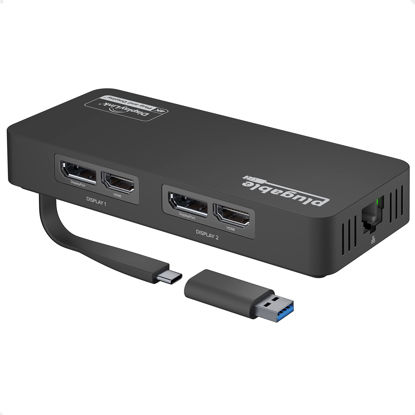 Picture of Plugable 4K DisplayPort and HDMI Dual Monitor Adapter with Ethernet for USB 3.0 and USB-C, Compatible with Windows and Mac