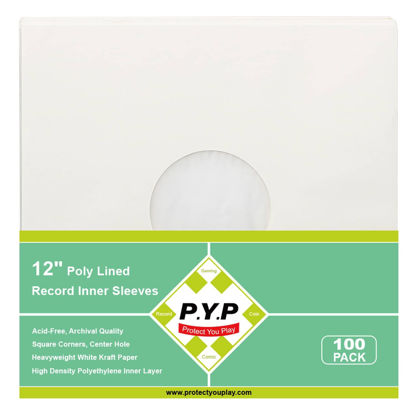 Picture of 100ct 12-Inch Poly-Lined Record Inner-Sleeves - White Kraft Paper for 33 RPM LP Vinyl Record Albums, Center Hole, Heavyweight Record Jacket Covers for Vinyl Records Collection Storage