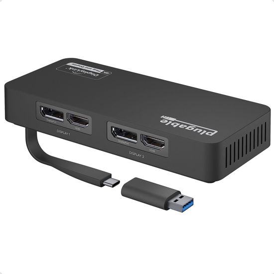 Picture of Plugable 4K DisplayPort and HDMI Dual Monitor Adapter for USB 3.0 and USB-C, Compatible with Windows