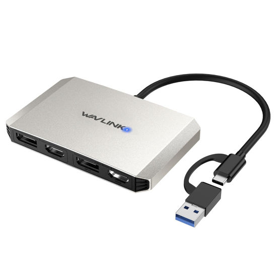 Picture of WAVLINK USB C and USB 3.0 to Dual 4K DisplayPort & HDMI Adapter, Displaylink HDMI Splitter Extended Display for Dual Monitor 4K@60Hz, HDMI/DP Splitter Compatible with Mac M1/M2/M3, HP, Dell, Lenovo