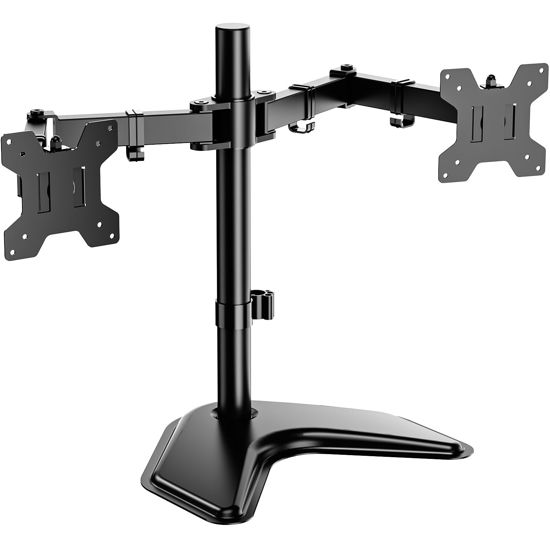 Picture of WALI Free Standing Dual LCD Monitor Fully Adjustable Desk Mount Fits 2 Screens up to 27 inch, 22 lbs. Weight Capacity per Arm, with Grommet Base (MF002), Black