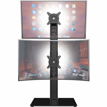 Picture of Dual Monitor Stand - Vertical Stack Screen Free-Standing Monitor Riser Fits Two 13 to 34 Inch Screen with Swivel, Tilt, Height Adjustable, Holds One (1) Screen Up to 44Lbs