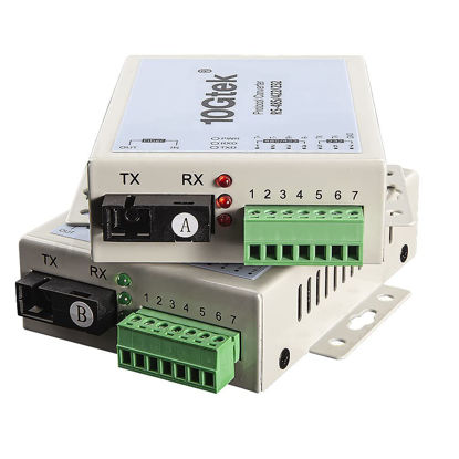 Picture of Serial RS485/RS422/RS232 to Fiber Optic Media Converter, Serial Communication Data Converter Device Server, SM Bidi SC 1310nm 20km, Daisy-Chain or Redundant-Ring FO