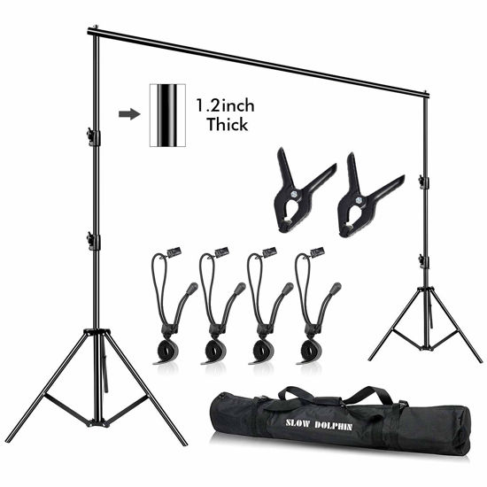 Picture of SLOW DOLPHIN Photo Video Studio 10ft (W) x 9.2ft (H) Heavy Duty Adjustable Photography Backdrop Stand Background Support System Kit with Carry Bag