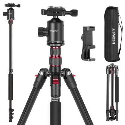 Picture of NEEWER 77 inch Camera Tripod Monopod for DSLR, Phone with 360° Panoramic Ball Head, 2 Axis Center Column, Arca Type QR Plate, Compact Aluminum Lightweight Travel Tripod 34lb Max Load, Bag Included