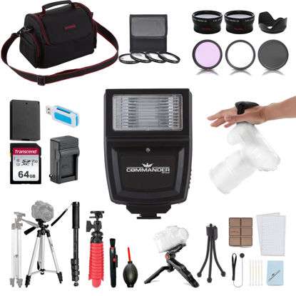 Picture of 49mm Accessory Bundle for Canon EOS Rebel R50, R100, M5, M6, R10 and More with 64GB Memory Card, Wide Angle Lens, Telephoto Lens, Tripod, Carrry Case, Cleaning Kit