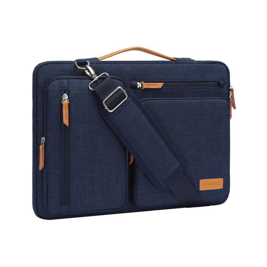 Picture of MOSISO 360 Protective Laptop Shoulder Bag,15-15.6 inch Computer Bag Compatible with MacBook Pro 16, HP, Dell, Lenovo, Asus Notebook,Side Open Messenger Bag with 4 Zipper Pockets&Handle, Navy Blue