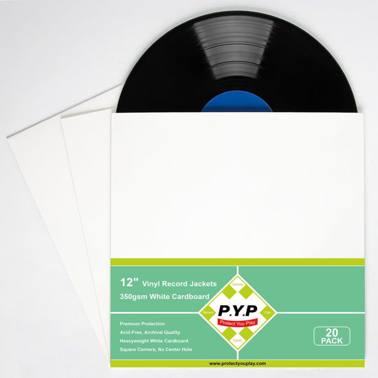 Picture of 20ct 12-Inch LP Vinyl-Record Jackets - 350gsm White Cardboard Record Covers, Blank Album for Vinyl Record Outer Sleeves, Album Covers Record Jackets, No Center Hole, Jacket Covers for CD Collection