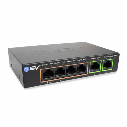 Picture of BV-Tech 6 Port PoE+ Switch 4 PoE+ Gigabit Ports with 2 Gigabit Uplink - 60W - 802.3at + 1 High PowerPort | Desktop Fanless Design | Sturdy Metal Housing