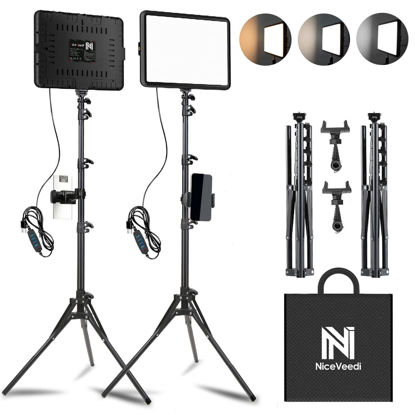 Picture of 2-Pack LED Video Light Kit, NiceVeedi Studio Light, 2800-6500K Dimmable Photography Lighting Kit with Tripod Stand&Phone Holder, 73" Stream Light for Video Recording, Game Streaming, YouTube…