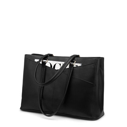 Picture of Laptop Tote Bag for Women 15.6 Inch Waterproof Leather Computer Bags Business Office Work Briefcase Black