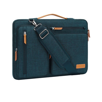 Picture of MOSISO 360 Protective Laptop Shoulder Bag,14 inch Computer Bag Compatible with MacBook Air 15 inch M3 A3114 M2 A2941/Pro A1990 A1707,Side Open Messenger Bag with 4 Zipper Pockets&Handle, Teal Green