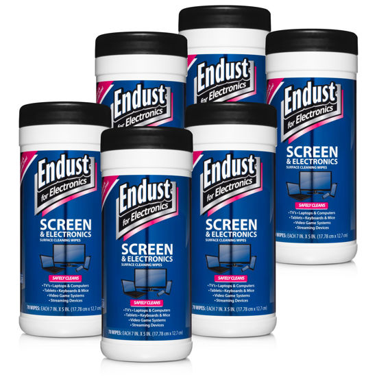 Picture of Endust For Electronics; Screen & Surface Cleaning Wipes, For TV, Phone, Computer Monitor, Laptop, Tablet, Pre-Moistened, Alcohol and Ammonia Free, 70 Count, 6 Pack (11506P6)