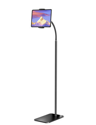 Picture of LanPavilion iPad Stand, Adjustable iPad Floor Stand Metal Tablet Stand with Flexible Gooseneck, Compatible with iPad, Kindle, and Cell Phones (4.7''-13''), Ideal for Hands-Free Use